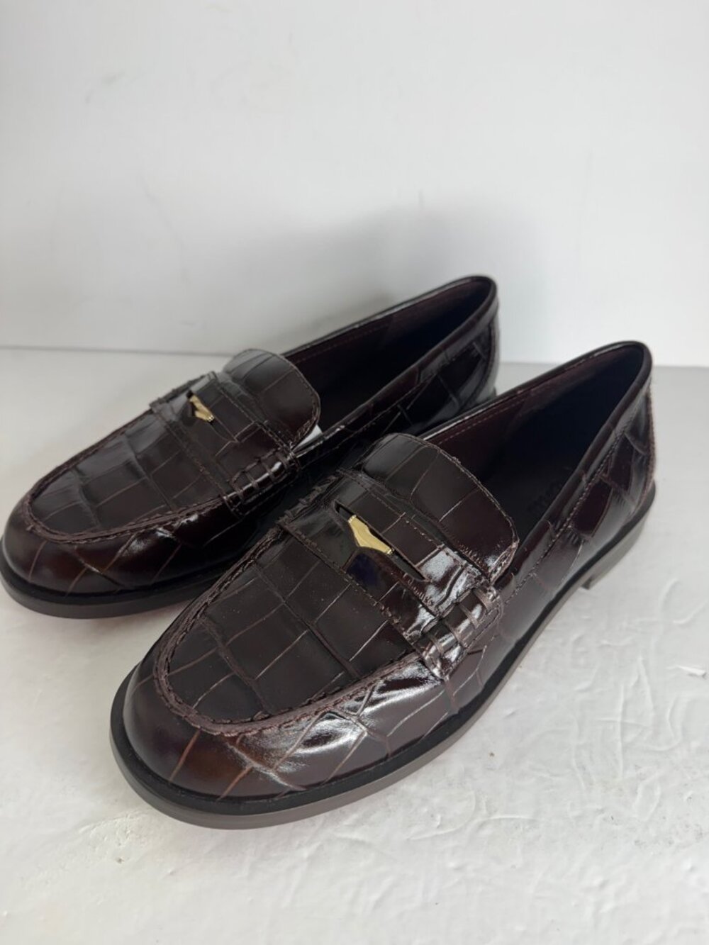 Madewell The Grayson Penny Loafer Croc Stamped Chocolate Raisin Brown Size 9 New - Picture 3 of 6